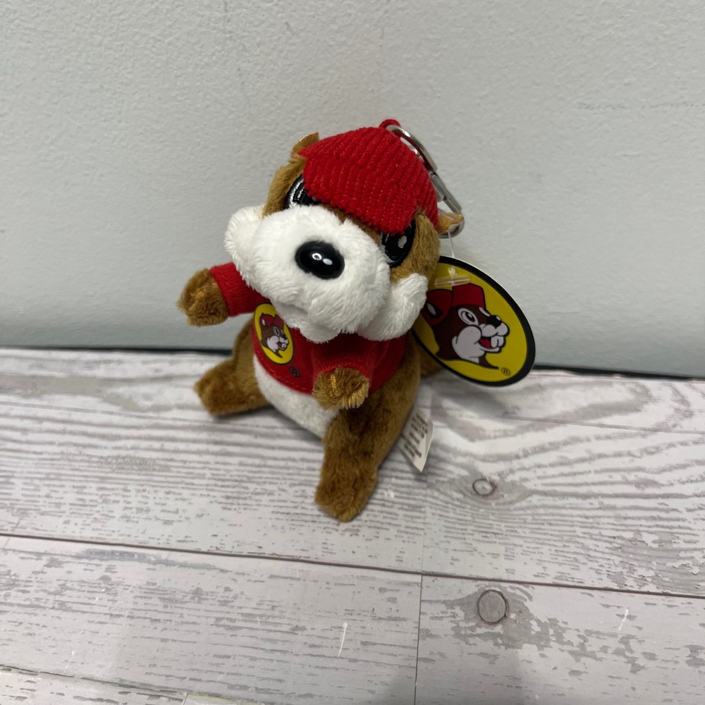 Buc-ee's Beaver Plush Keychain Red Hat and Sweater Mascot Bag Charm NWT